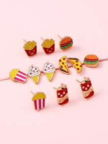 12Pcs Kawaii Snack Food Pattern Stud Earring Pack, Color Enamel Soda ...