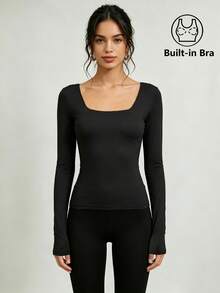FLEXCHIC Backless Strapless Bra Top, Elastic Round Neck Slim Fit T-Shirt, Suitable For Outings, Perfect Choice For Valentine's Day - Black - View 3