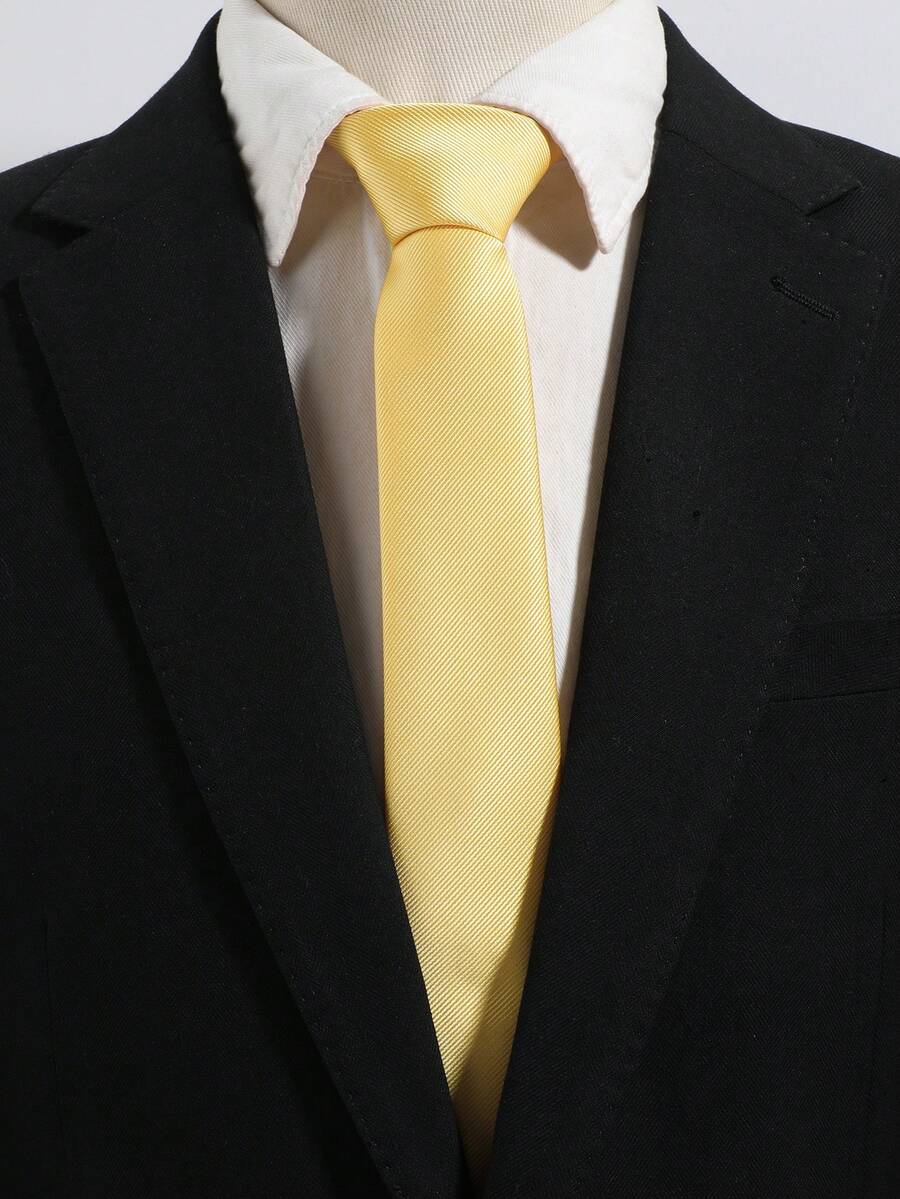 1PC Men's Solid Color Fashion Encrypted Business Banquet Tie - Yellow - View 1