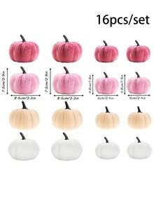 1 Set Velvet Artificial Pumpkin, Pink Faux Velvet Autumn Decor, Suitable For Halloween, Thanksgiving, Autumn Harvest, Home, Wedding, Farmhouse, Tabletop, Christmas Party Decoration, Creative Gift - Pink - View 13