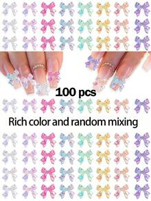 100入/50入/20入/10入彩色蝴蝶結水晶美甲鉚釘 3D蝴蝶結美甲飾品套組，適合美甲DIY裝飾，水鑽美甲配件，美甲寶石美甲飾飾 - 彩色 - 查看 9