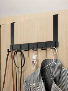 1pc Heavy Duty No-Drill Door Hook Rack, Suitable For Hanging Clothes, Bathrobes, Hats, Towels, Bathroom Storage, 7-Hook Wall-Mounted Coat Rack, Suitable For Door, Kitchen, Bathroom, Bedroom, Home Decor, Kitchen Accessories, Bathroom Decor, Bedroom Decor, Wall-Mounted Storage Rack, Kitchen Storage Rack, Key Rack, Bag Rack, Wall-Mounted Coat Rack - Black - View 2