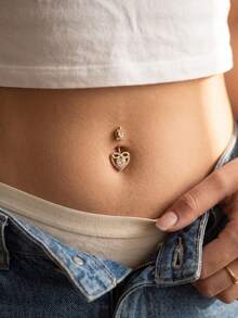 1pc Princess Style Stainless Steel Crown Heart Bow Inlaid Zirconia Dangle Belly Button Rings Belly Piercing Jewelry For Women Daily Wear Party Beach - Multicolor - View 11