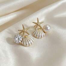 1 Pair Starfish Shell Stud Earrings, Luxury Niche High-End Versatile Dreamy Pink Starfish Earrings - Starfish Shells - View 10