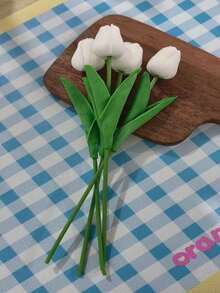 3pcs/6pcs Mini White Tulip Artificial Flowers, Wedding Home Decor, Realistic Fake Tulips Gifts Birthday Graduation - White - View 9