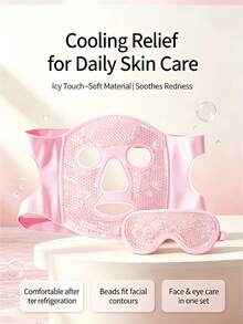 2pcs Pink Cold Compress Gel Bead Eye Mask & Face Mask Set, Pink Series Ice Compress For Skin De-Puffing And Redness Relief, Soothing Facial Fatigue, Beauty Tool Facial Care 2-Piece Gift Set - Pink - View 2