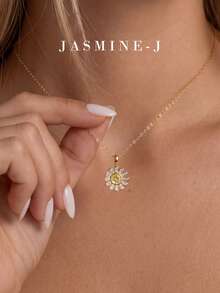 1 pieza Collar con colgante de margarita de diamantes de plata de ley S925, Collar de plata de ley, Chapado en oro de 14K, Collar de oro, Collar para mujer, Incrustado con diamantes amarillos, Collar de flor, Diseño único, Elegante versátil de alta gama, Adecuado para el uso diario y reuniones de mujeres - Multicolor - Ver 10