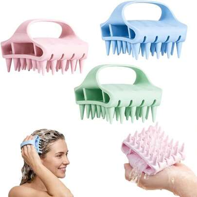 1pc/3PCS Silicone Scalp Massager, Soft Silicone Scalp Scrubber Shampoo Brush, Exfoliator For Dandruff Removal & Relaxation, Shampoo Brush Fit Wet Dry Hair Use