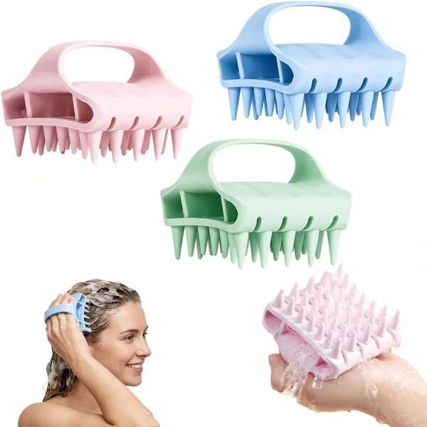 1pc/3PCS Silicone Scalp Massager, Soft Silicone Scalp Scrubber Shampoo Brush, Exfoliator For Dandruff Removal & Relaxation, Shampoo Brush Fit Wet Dry Hair Use