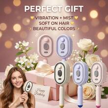 2 Pack Steam Massage Hair Brush Kit With Fine Mist Cushion Comb And Free Duck Hair Clips Anti Static Home Spa Tool To Smooth Frizzy Hair Daily - Pink + Free Purple Clip - View 2