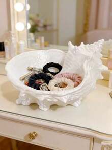 Nordic Seaside Style Decorative Storage Rack, Glossy White Seashell Storage Tray, Shell Jewelry Desktop Organizer, Entryway Key Holder Decor - Multicolor - View 4