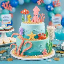 Underwater Cake Decorations, Ocean Cake Decorations, Octopus, Seahorse, Crab, Starfish, Suitable For Ocean Birthday Party, Baptism Party, These Underwater Cake Decorations Are Perfect For Underwater, Ocean Theme Or Mermaid Theme Birthday Party, Ocean Party, Gender Reveal And Tropical Theme Events. This Eye-Catching Display Will Be The Highlight Of Your Dessert Table, Creating Unforgettable Memories For Guests And The Birthday Person. - Multicolor - View 4