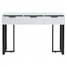 Modern Console Table With Drawers, Gold-Colored Frame, Adjustable Feet, And Elegant Handles (White+Black) - 黑與白 - 查看 8