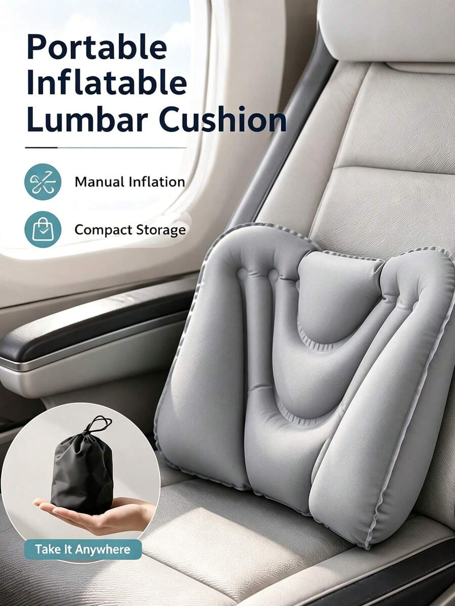 Manual Inflatable Lumbar Support Cushion, Portable Inflatable Waist Pillow, Lumbar Support Backrest, Essential Accessory For Long-Term Sitting In Trains, Airplanes, Offices, Cars, Camping And Travel - Multicolor - View 1