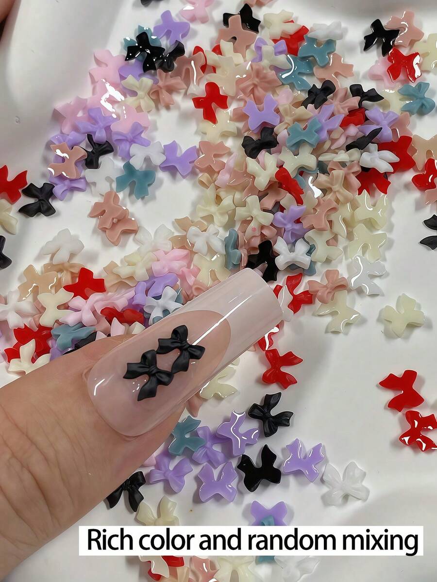 200/100/50/20/10件裝彩色蝴蝶結美甲鉚釘 3D蝴蝶結美甲飾品套組,適用於美甲DIY裝飾,美甲寶石飾品美甲掛飾 - 彩色 - 查看 1