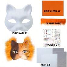 DIY Cat Face Mask Making Kit, Includes Felt, Handmade Style Animal Design Colorful Dress-Up Mask Set, Suitable For Halloween Costumes, Carnival Parties, Role Play And Holidays (DIY Handmade Kit, Halloween Costume Accessories) - A - View 8