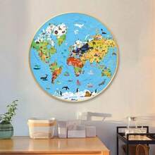 Round World Map Educational Puzzle For Kids 70 Pcs - Baby Blue - View 3