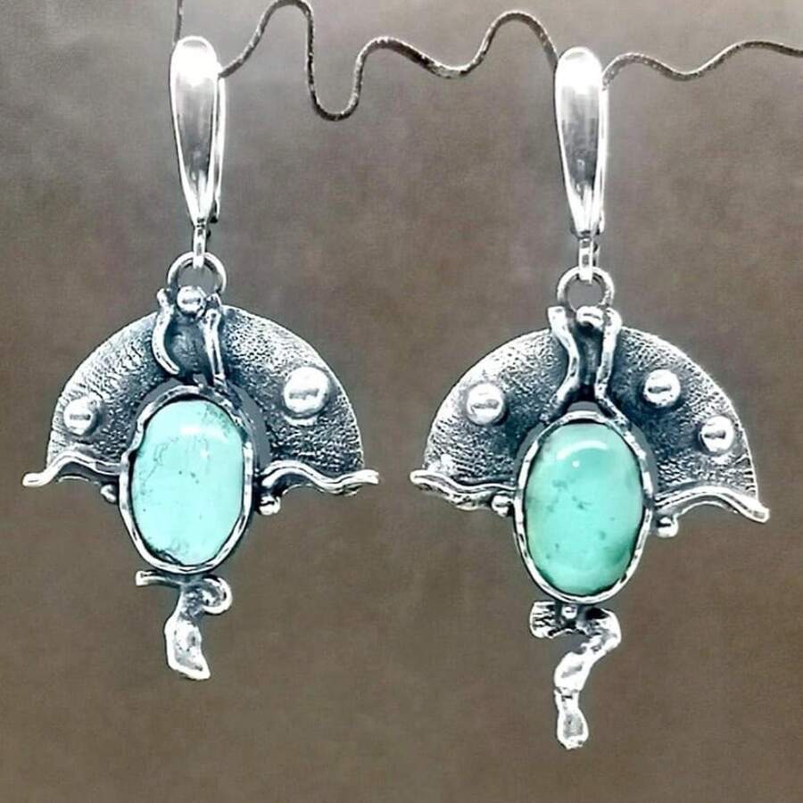 Gmzalx Women's Vintage Branch Texture Hanging Earrings, Versatile Elegant Daily Commute Accessory - Baby Blue - View 1