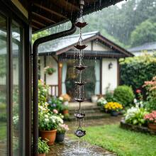 高級金屬雨鏈 屋頂戶外排水鏈 裝飾性雨水導引鏈 適用於花園、露台、陽台、屋簷 - 六瓣花雨鏈 - 查看 1
