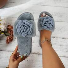 Women's Gray Solid Color Bohemian Fabric Patchwork Casual Fashion Slide Slippers For Home Wear, Spring And Autumn - Grey - View 1