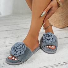 Women's Gray Solid Color Bohemian Fabric Patchwork Casual Fashion Slide Slippers For Home Wear, Spring And Autumn - Grey - View 4