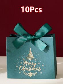 10pcs Christmas Gift Boxes With Ribbons, Festive "Merry Christmas" Design, Suitable For Personal Or Commercial Use, Elegant Wedding Gift Boxes, Perfect For Birthday And Holiday Decor, Party Favors, Christmas, Wedding And Valentine's Day - View 14