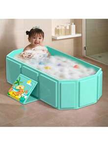 1 pieza Bañera plegable para bebé con patrón de dibujos animados, bañera todo en uno para sentarse y acostarse, bañera extra grande y extra larga - Multicolor - Ver 4