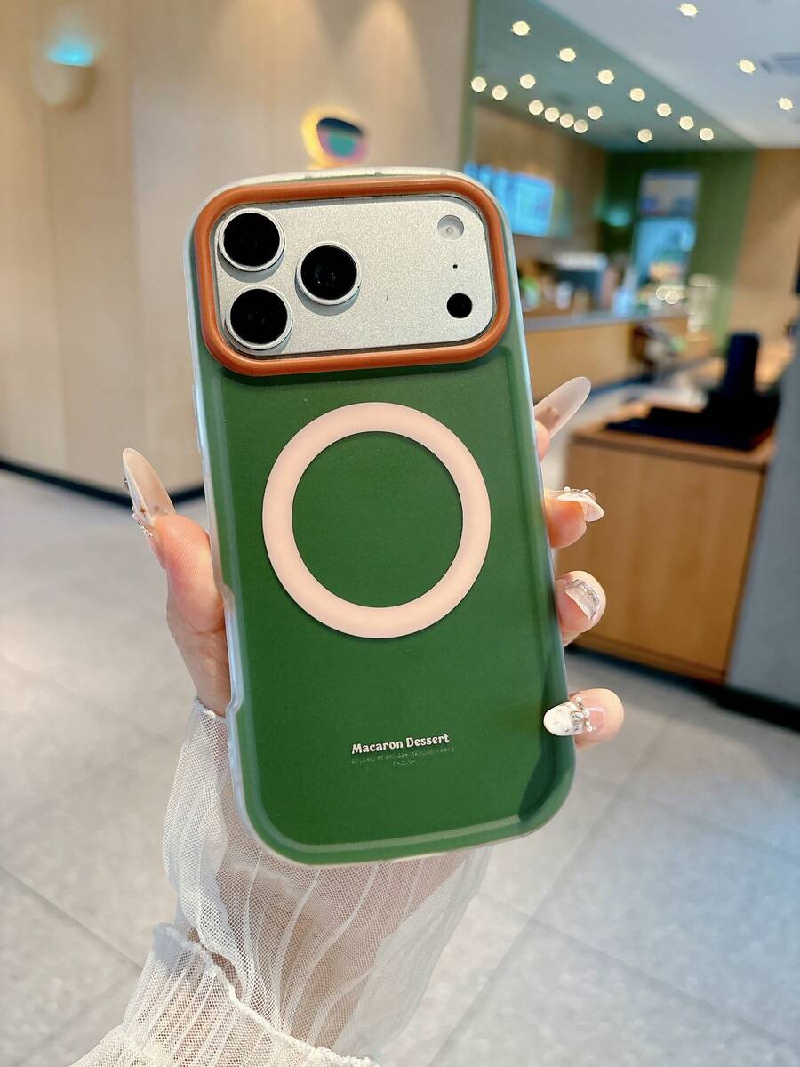KOOLIFE 1pc Matte Orange & Green Magnetic Phone Case, C+TPU Shockproof Protective Shell, Minimalist Macaron Style Fashion Design, Compatible With MagSafe Wireless Charging, Scratch-Resistant Lens Protection, Gift Phone Case, Suitable For Apple 17/17 Pro/17 Pro Max/17 Air/16/15/14/13