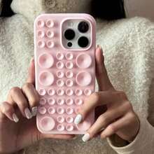 1pc Liquid Silicone Large Window Pink Phone Case With Suction Cup, Compatible With IPhone 17 16 15 14 13 Promax, Soft Reliable High-Quality Fashion Shockproof Anti-Drop Back Cover, Non-TPU Imitation - Pink - View 2