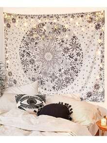 1pc Bookshelf Graphic Printed Tapestry, Modern Polyester Square Decorative Wall Hanging Suitable For Living Room And Bedroom - White - View 4