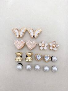 16pcs Elegant Versatile ABS Butterfly Pearl Heart Shoe Charms, DIY Detachable Shoe Decorations, Bear Rhinestone Heart Shoe Accessories Suitable For Clogs, Women's Sandals, Slippers, Beach Shoes, Holiday Gifts - Gold - View 7