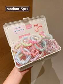 Random Style 9pcs Summer Sweet Fruit Cartoon Print, Fashionable Minimalist Spiral Hair Ties, Suitable For Ponytail And Bun Hairstyles, Fashionable Soft Hair Scrunchies Bracelets, Casual Sports Hair Ties, Bun Hair Ropes, Can Be Given As Hair Accessories Gifts, Youthful, Meet Daily Matching Needs - Multicolor - View 8