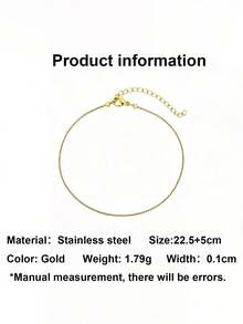 1pc Stainless Steel Gold & Silver Dual-Tone All-Match Ultra-Thin Square Box Chain Anklet, Beach Vacation Layering Versatile Adjustable - Thin Box Chain Anklet - View 8