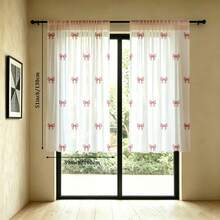 2pcs Pink Bow Decor Sheer Curtains, 2D Printed, Semi-Transparent, Rod Pocket, Sweet & Cute Style, Suitable For Living Room And Bedroom - Multicolor - 2pcs - View 9