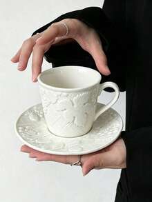 1 Set Pastoral Grape Vine Ceramic Cup And Saucer, Afternoon Tea Coffee Cup And Saucer, Breakfast Milk Cup - Multicolor - View 1