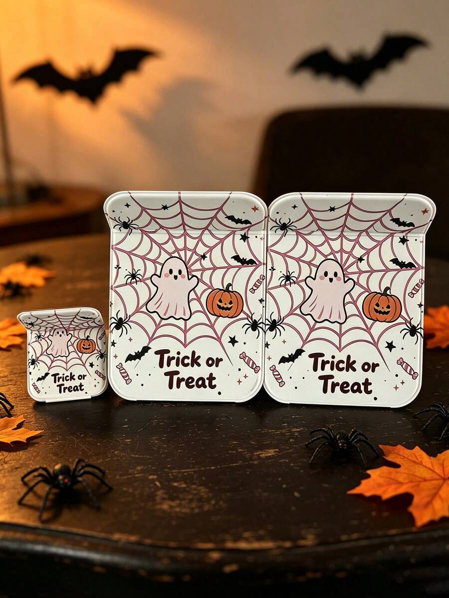 1pc Halloween Ghost Pumpkin Mirror, Desktop Dormitory Tabletop Mirror, Portable Folding Makeup Mirror, Halloween Handheld Mirror, PU Leather Mini Mirror, Multi-Functional Folding Makeup Mirror For Carrying, Small And Large Halloween Dormitory Office Home Tabletop Dressing Mirror, Suitable For Daily And Holiday Use, Portable - Multicolor - View 1