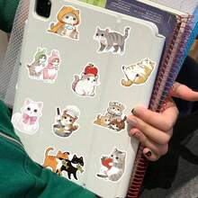50pcs Cat Doodle Stickers Decorate Phone Computer Luggage Notebook Water Bottle Helmet, Back To School, Cute Stickers - Multicolor - View 7