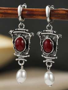Gmzalx Women's Vintage Branch Texture Hanging Earrings, Versatile Elegant Daily Commute Accessory - Red - View 8