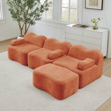 3 Seat L Shape Modular Sofa Orange Velvet - Orange 3 Seat - View 1