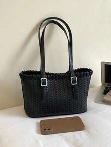 Commuter Handmade Woven Bag 2026 Spring/Summer New Large Capacity Textured Tote Bag Shoulder Handbag - Black - View 9