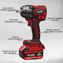 Hecelo Pistola de Impacto 1/2 con 2 Baterías, ¡Gran Torque! Kit completo - Versión mejorada Llave de Impacto Hecelo - Rojo - Ver 12