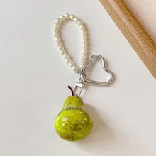 1pc Realistic Fruit Bag Charm Keychain, Lifelike Apple Or Pear Pendant With Pearl Handle And Heart Clasp, Handbag Accessory, Backpack Charm, Key Ring - Multicolor - View 12