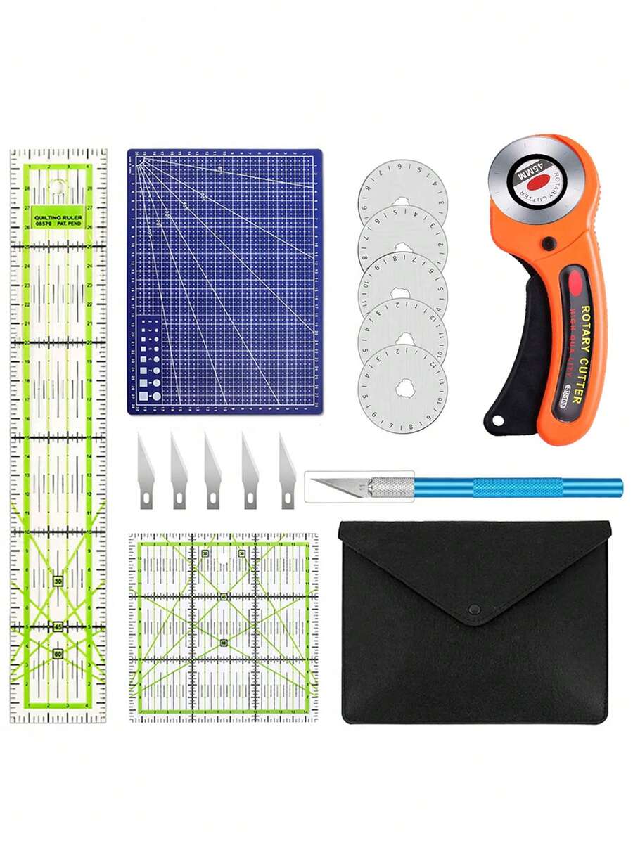 Set Pemotong Putar, Pemotong Putar 45mm dengan 5 Mata Pisau, Alas Potong Plastik Sederhana, Penggaris Quilting dan Pisau Presisi, Cocok untuk Menjahit, Quilting dan Kerajinan Tangan - MultiWarna - View 1