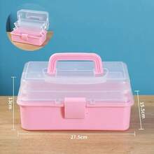 1 Plastic Three-Layer Storage Box, Multi-Purpose Storage Box, Household Folding Toolbox, Portable Art And Craft Box, Sewing Supplies Sorting And Organizing Box, Medicine Box - Pink - View 12