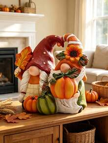 1pc Autumn Couple Figurine, Cute Pumpkin Home Decor, Halloween Thanksgiving Tabletop Decoration, Living Room Fireplace Mantel Bookshelf Rustic Style Autumn Centerpiece - one-size - View 4