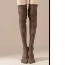 4 Pairs One Size Vintage Loose Fuzzy Knee-High Thigh Socks, Featuring Fine Vertical Striped Knit Craftsmanship, Elastic Cuff - Multicolor - View 6
