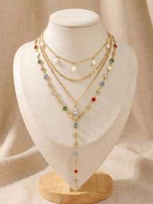 2pcs Multi-Layer Beach Vacation Style Pearl Necklace Set, Women's Fashion Pearl Necklace Choker, Suitable For Women's Street Party And Beach Accessories - Multicolor - View 3