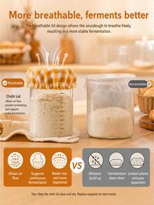 1/6pcs Elastic Grid Fabric Jar Covers, Reusable Chlorine-Free Breathable Multi-Purpose Covers For Sourdough Fermentation, Glass Jars, Tea Cups, Bread Baskets And Food Storage - Multicolor - View 7