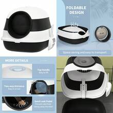 Foldable Cat Litter Tray With Lid, Deodorant, Scoop, Black - T0001-01-1968 - View 3