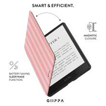 GIIPPA 1件粉色條紋Kindle保護殼附手提帶，適合書迷的情人節/聖誕節禮物，自動喚醒/睡眠保護電子閱讀器保護套，相容Kindle Paperwhite 5/6/7/10/11/12代、Kindle Colorsoft 1代、Basic Kindle 8/10/11代所有Kids與Signature版本 - 多色14 - 查看 4
